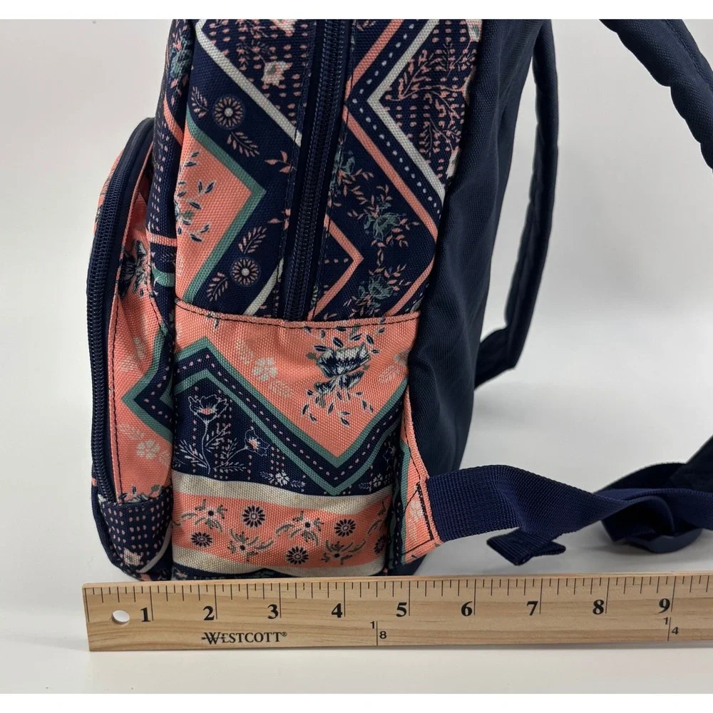 Roxy Mini Backpack Blue Floral Geometric Canvas Adjustable Straps